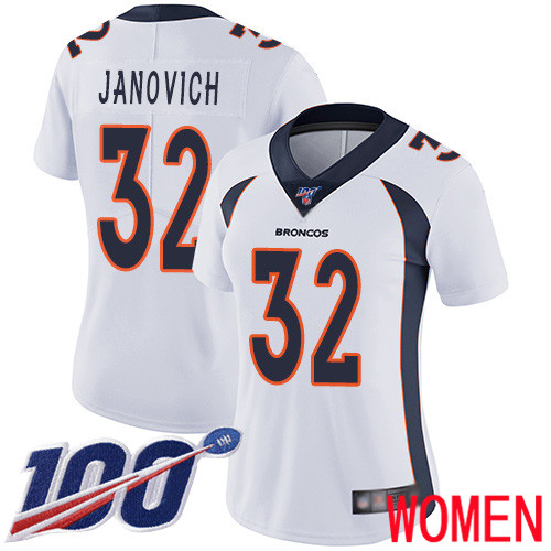Women Denver Broncos 32 Andy Janovich White Vapor Untouchable Limited Player 100th Season Football NFL Jersey